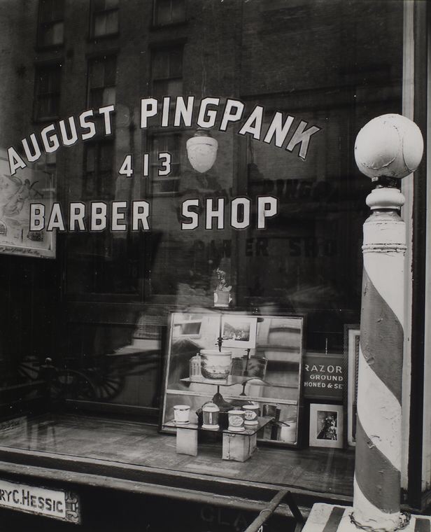 The Pingpank Barber Shop in 1938, by Berenice Abbott